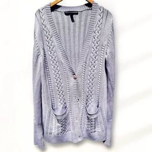 Vintage 90s Ellen Tracy by Linda Allard Merino Wool Silk Cable Knit Cardigan XL